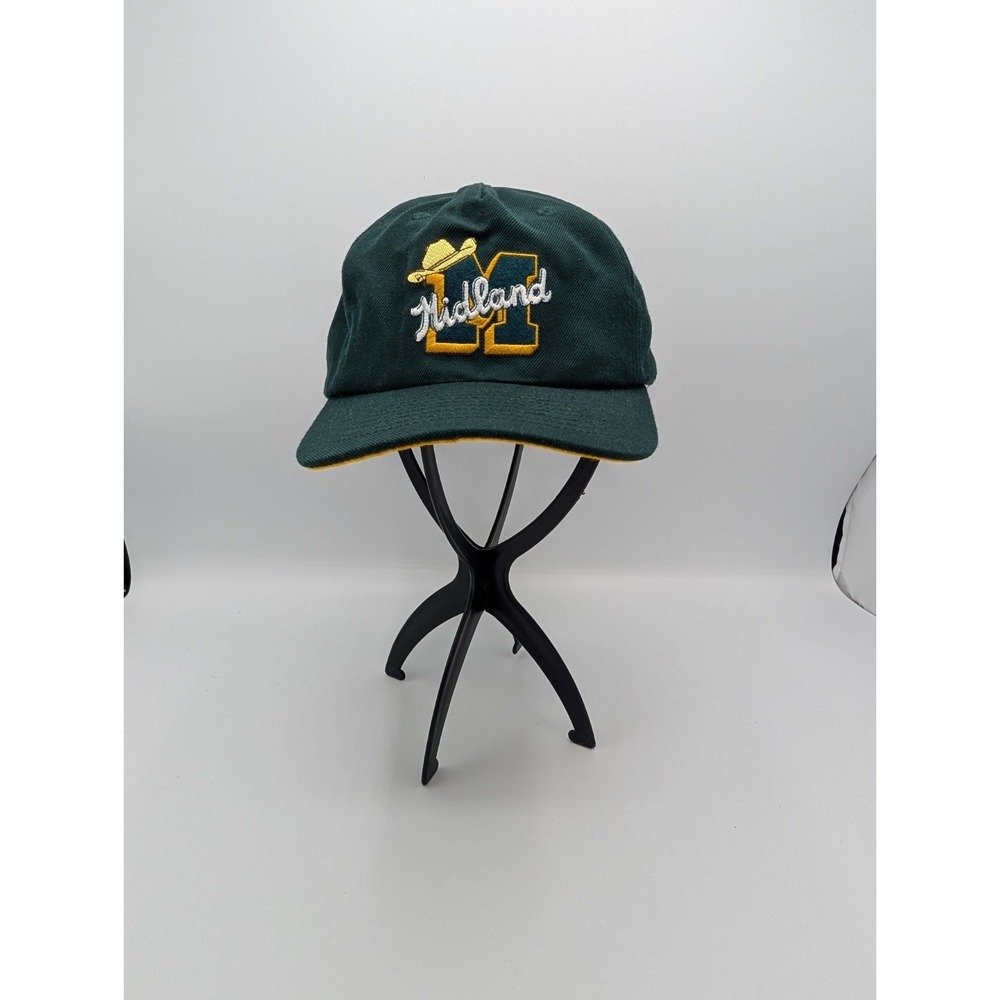 Seager Midland Embroidered Logo Green Baseball Cap Hat Leather Strap